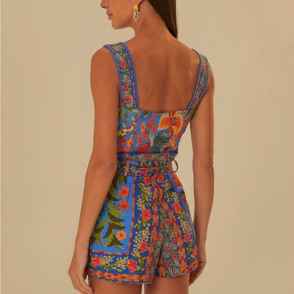 FARM Rio Blue and Orange Sundress Sleeveless Square Neck - Picture 4 of 6